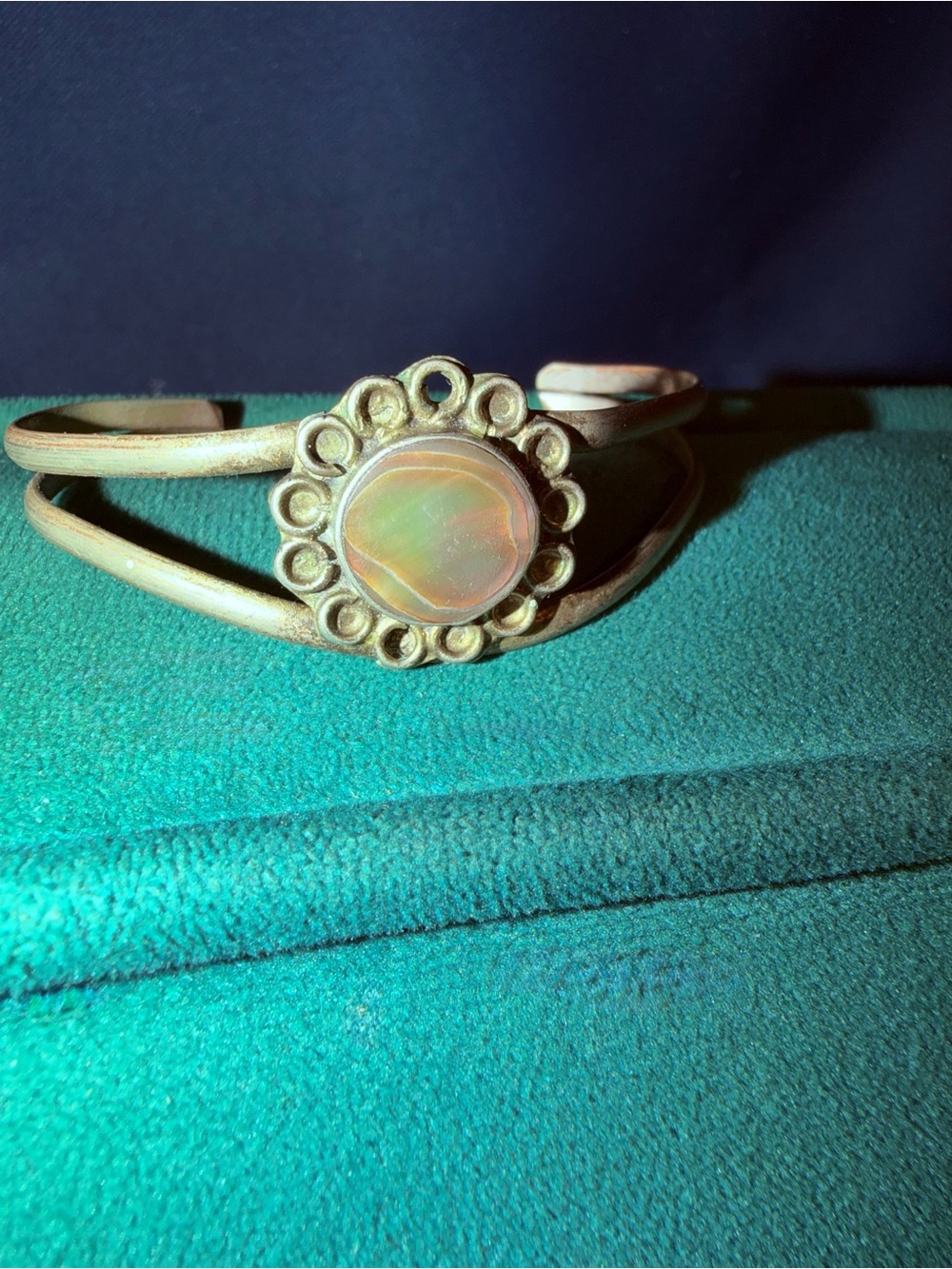 Vintage Navajo Cuff Bracelet with Operculum Shell Gemstone